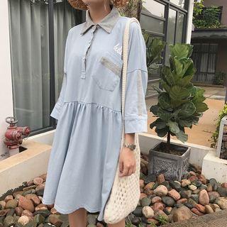 3/4-sleeve Color-block Polo Dress