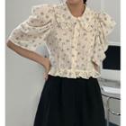Puff-sleeve Floral Print Blouse Floral - White - One Size