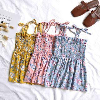 Floral Print Shoulder-tie Top