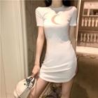 Short-sleeve Printed Moon Mini Bodycon Dress