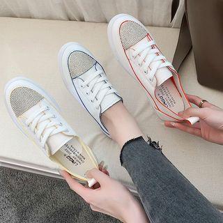 Rhinestone Faux-leather Lace-up Sneakers