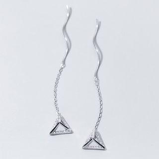 Rhinestone Pyramid Threader Earring 1 Pair - S925 Sterling Silver Earring - One Size
