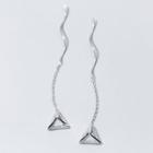 Rhinestone Pyramid Threader Earring 1 Pair - S925 Sterling Silver Earring - One Size