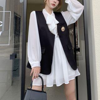 Tie-neck Puff-sleeve Blouse / Vest