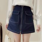 A-line Zip-up Mini Skirt