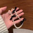 Ribbon Velvet Faux Pearl Necklace Black Bow - White - One Size