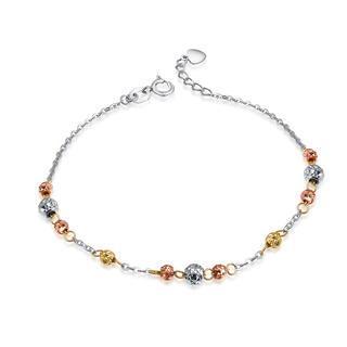 14k Italian Tri-color Gold Diamond-cut Balls Beads Station Bracelet (6.5), Women Jewelry Gift