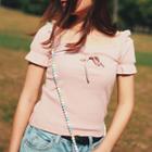 Short-sleeve Cropped Top Pink - One Size