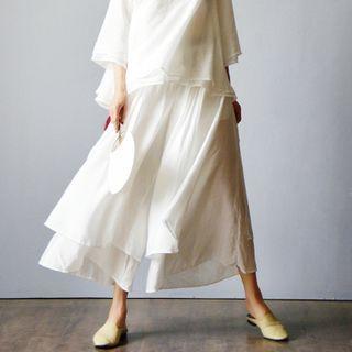 Wide-leg Plain Layered Pants