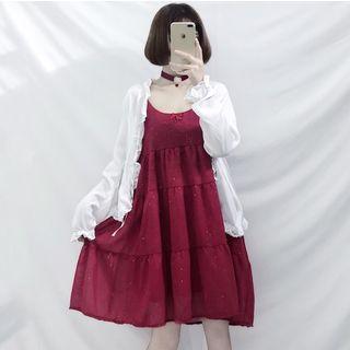 Spaghetti Strap Glitter Dress / Lace Trim Light Jacket