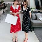 Short-sleeve Heart Printed A-line Dress