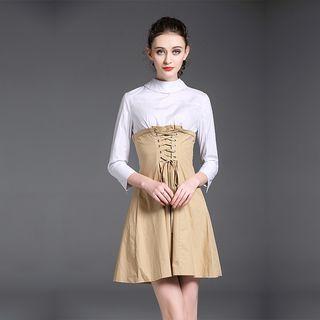 Long-sleeve Panel Mock Two Piece A-line Dress