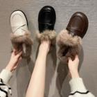 Fluffy Trim Faux Leather Slippers