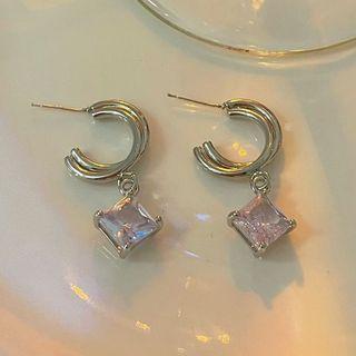 Square Alloy Dangle Earring Jml5110 - 1 Pair - 925 Silver Needle Earring - Silver - One Size