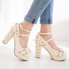 Bow Ankle Strap Platform Chunky Heel Pumps