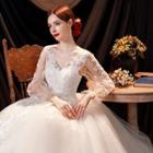 Long-sleeve Emboridered A-line Evening Gown