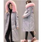 Applique Furry Trim Hooded Padded Coat