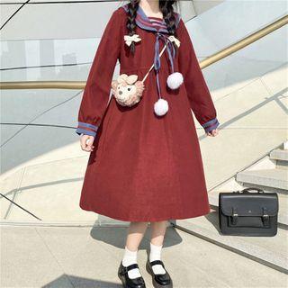 Sailor Collar Tie-waist Midi A-line Dress