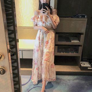 Flower Print Off-shoulder Midi Dress