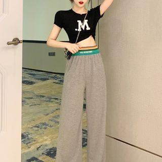 Cropped Crewneck Top / High-waist Wide-leg Pants