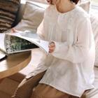 Crochet-lace Collar Ruffled Blouse White - One Size