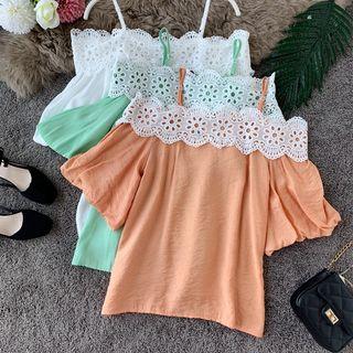 Crochet-lace Trim Cold-shoulder Top