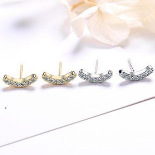 S925 Sterling Silver Rhinestone Bar Stud Earring