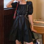 Puff-sleeve Tiered A-line Mini Dress / Harness Belt / Set