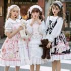 Set: Printed Ruffle Overall Dress + Headpiece