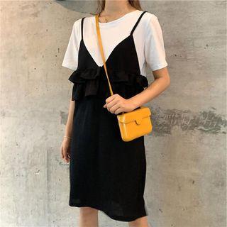 Mock Two Piece Ruffled T-shirt Dress
