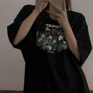 Short Sleeve Floral Print Oversized T-shirt