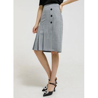 Button-trim Pleated Pencil Skirt