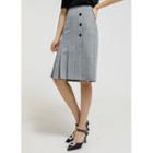 Button-trim Pleated Pencil Skirt