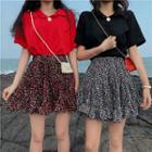 Short-sleeve Polo Shirt / Mini Floral A-line Skirt