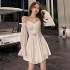 Cold-shoulder Drawstring Cutout A-line Dress