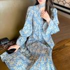 Trench Coat / Floral Print Midi A-line Dress