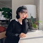 Contrast-collar H-line Knit Dress