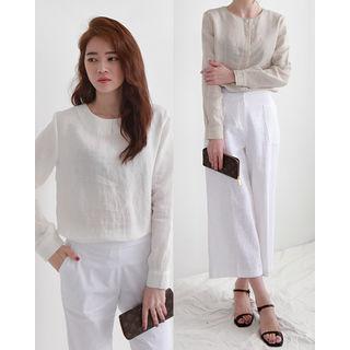 Long-sleeve Two-way Linen Top