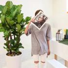 Elbow-sleeve Round-neck Dip-back T-shirt