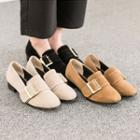 Belted-detail Faux-suede Flats