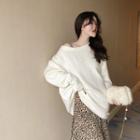 Round Neck Plain Sweater / Sleeveless Leopard Dress