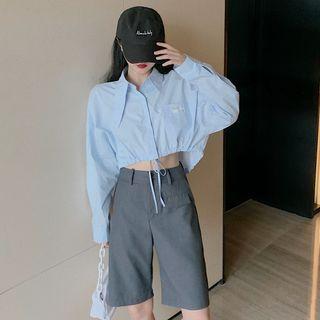 Printed Letter Long-sleeve Shirt / Plain Shorts