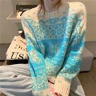 Patterned Sweater Blue & Almond - One Size