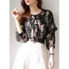 Tie-neck Ruffled Floral Sheer Blouse