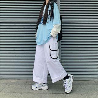 Couple Matching Contrast Pocket Wide-leg Pants