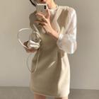 Lantern-sleeve Blouse / Sleeveless Mini Sheath Dress