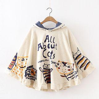 Cat Print Hooded Cape Top