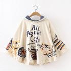 Cat Print Hooded Cape Top