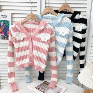 V-neck Striped Woolen Cropped Cardigan