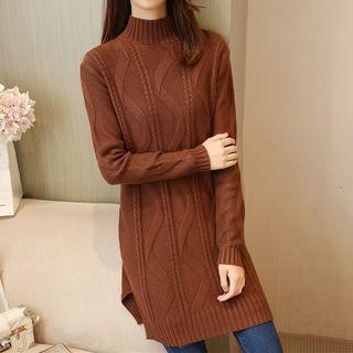 Long-sleeve Mock Neck Mini Knit Dress